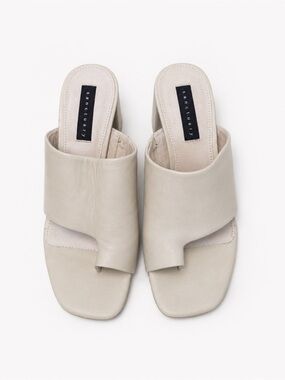 Sanctuary Beige Cream Leather Asymmetrical Open-Toe Mules